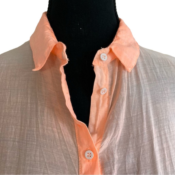 BERSHKA Sunny Days & Me neon orange sheer button down silk blend shirt. Size M - Picture 4 of 7